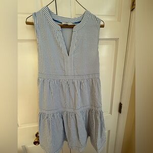 Vineyard Vines Blue and White Striped Sleeveless Tiered Dress